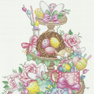 EASTER ON PLATTER Cross Stitch Pattern - Spring Cross Stitch - Pastel Design - Easter Eggs - Kitchen Spring Decor