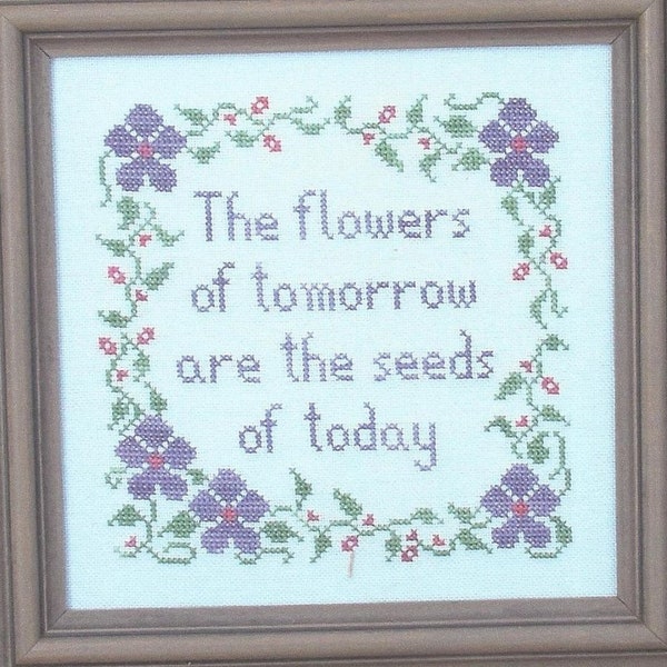Inspirational Cross Stitch Pattern FLOWERS OF TOMORROW - Simple Cross Stitch - Floral Cross Stitch Design - My Big Toe Designs