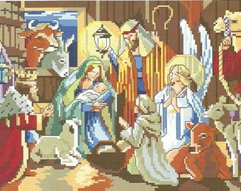 NATIVITY Christmas Cross Stitch Pattern from Kooler Design Studio - 15.5" x 8" on 14 ct - Baby Jesus - Shepherds - Angels - Manger