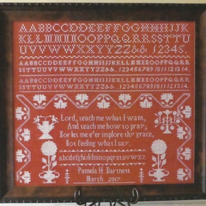 Primitive Antique Sampler Counted Cross Stitch Pattern LORD TEACH ME - Alphabet Sampler - Sampler Cross Stitch