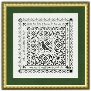 BIRD SAMPLER Counted Cross Stitch Pattern - Monochromatic Cross Stitch - Bible Verse Sampler - Scripture Cross Stitch - Small Cross Stitch