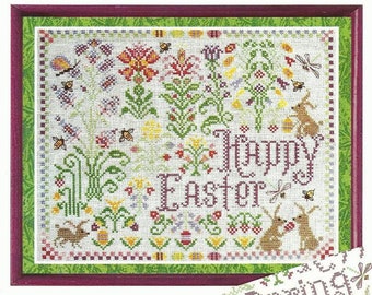 SPRINGTIME EASTER DELIGHT Cross Stitch Pattern from Tempting Tangles - Happy Easter - Butterfly - Bunnies - Flowers - Dragonfly