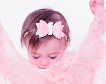 1st birthday hair bow gift first birthday bow first birthday headband cake smash outfit girl Candyfloss Pink First birthday hair bow