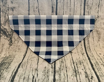 Navy blue plaid dog bandana