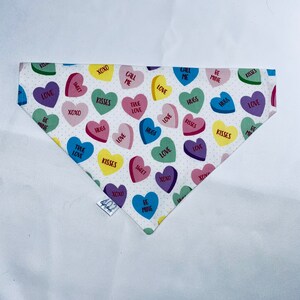 Valentine’s Day dog bandana, candy hearts dog bandana. Candy hearts Valentine’s Day dog bandana