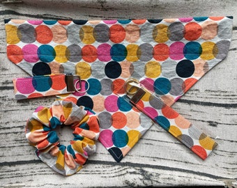 polka dot dog bandana, colorful polka dot scrunchie, colorful polka dot key fob, colorful polka dot key fob wristlet