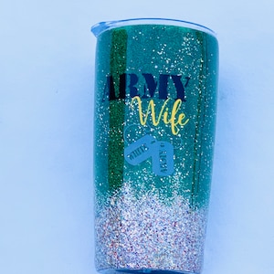 Army wife tumbler with tags
