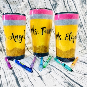 Glittered teacher Pencil Tumbler