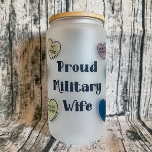 Dependa glass, military wife glass jar, military conversation hearts, dependapotomus jar