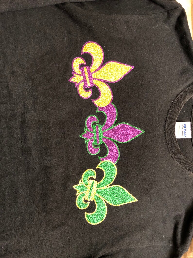 Adult**Mardi Gras with 3 Fleur de Lis purple green gold Adult LONG SLEEVE
