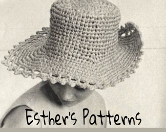 Vintage pdf instant down load pattern-crochet square brim hat