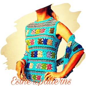 vintage instant down load pdf pattern-flower crocheted dress