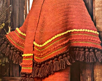 vintage instant pdf digital download crocheted poncho;scarf and pants gaucho set.