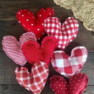 Mini fabric hearts, tiered tray decor, Valentine's bowl filler, red heart lot of seven