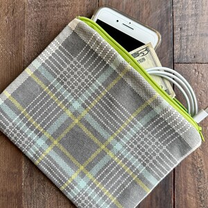 Cartera de viaje con cremallera de lona a cuadros, para cosméticos, joyas, maquillaje y equipos tecnológicos