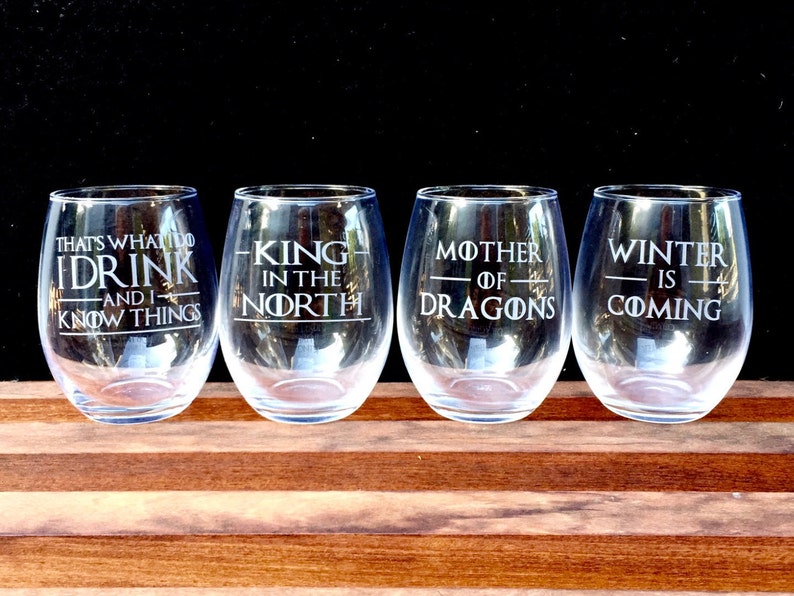 Game of Thrones Wine Glasses Etched Quotes Set of 4 I Etsy