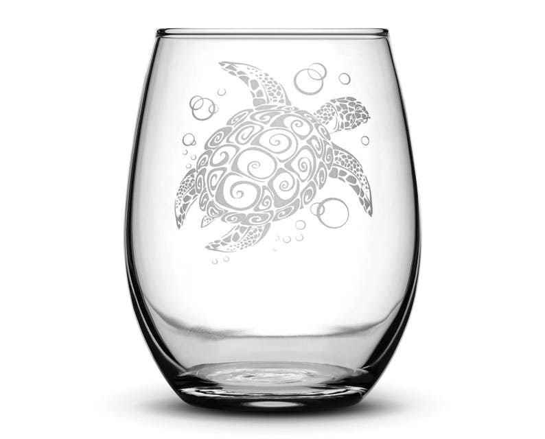Set of 4 Etched Wine Glasses Tribal Sea Turtle Dolphin Etsy