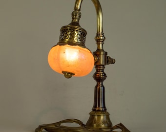 Art Nouveau accent lamp on converted vintage solid brass ink well.