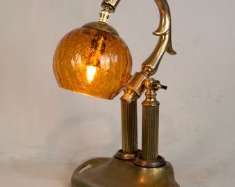 Art Nouveau adjustable accent lamp on converted vintage solid brass double ink well.