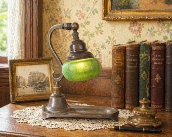 Art Nouveau accent lamp on converted vintage ink well.