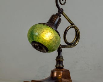 Art Nouveau accent lamp on converted vintage solid brass ink well.
