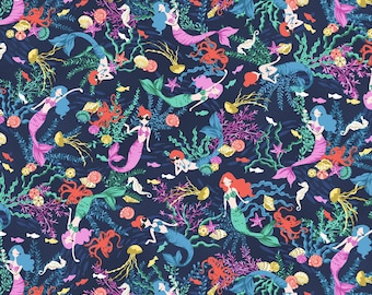 MERMAID ALL OVER Fabric 44" 100% Cotton/ Applique/ Embroidery Designs/ Birthday Shirts