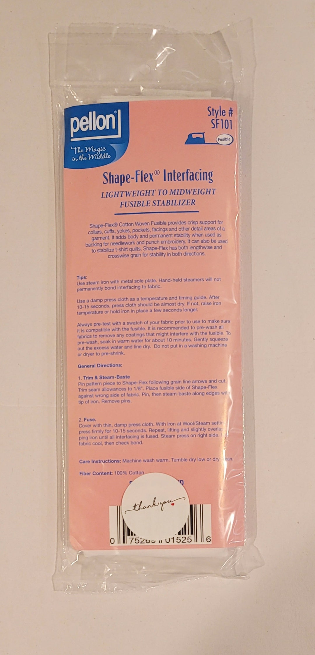 Shape flex 101 woven fusible interfacing cotton 20in from etsy