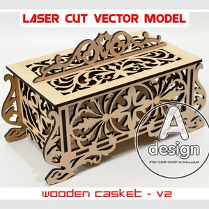 Wooden casket, plywood casket, casket laser model, casket cnc, casket vector model, casket vector, wooden jewelry box, casket for jewelry V2