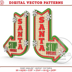 Santa Please Stop Here Kerst teken SVG vector bestand laser cutter en Glowforge gebruiker, Santa Please Stop Here Wand decor, Kerstornament