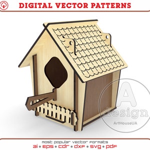 Birdhouse laser cutting vector file and ready SVG Glowforge, Dewdrop bird nest box vector, Birdhouse laser cut pattern Dxf, Pdf, Cnc - Ver.7