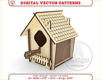 Houten vogelhuisje lasergesneden SVG-vectorbestand digitale download DIY-project
