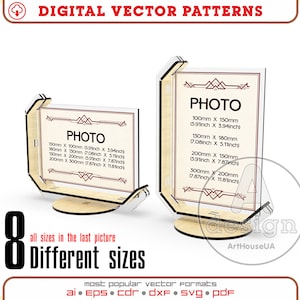 Fotorahmen Laser geschnitten Vektordatei, Fotorahmen Glowforge bereit SVG-Datei, moderner Fotohalter, Bilderrahmenständer, Fototischständer BVer.17