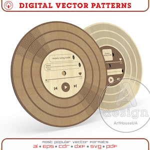 Supporto per codice musicale File tagliato al laser per dischi in vinile vintage, codice musicale personalizzato Targa per brani in vinile, targa Playlist, targa musicale, Ver.1