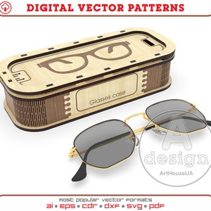 Archivo vectorial de estuche de anteojos, Estuche de madera para anteojos de sol, Estuche de madera de anteojos para corte por láser DXF, Estuche de anteojos Archivos SVG para usuarios de Glowforge