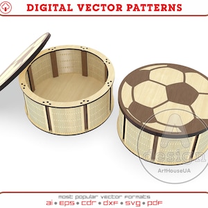Archivo vectorial de corte láser de caja de regalo de balón de fútbol, Fútbol Glowforge SVG, Caja de regalo para amantes del fútbol, Caja de dulces de balón de fútbol, Caja de regalo de fútbol de madera