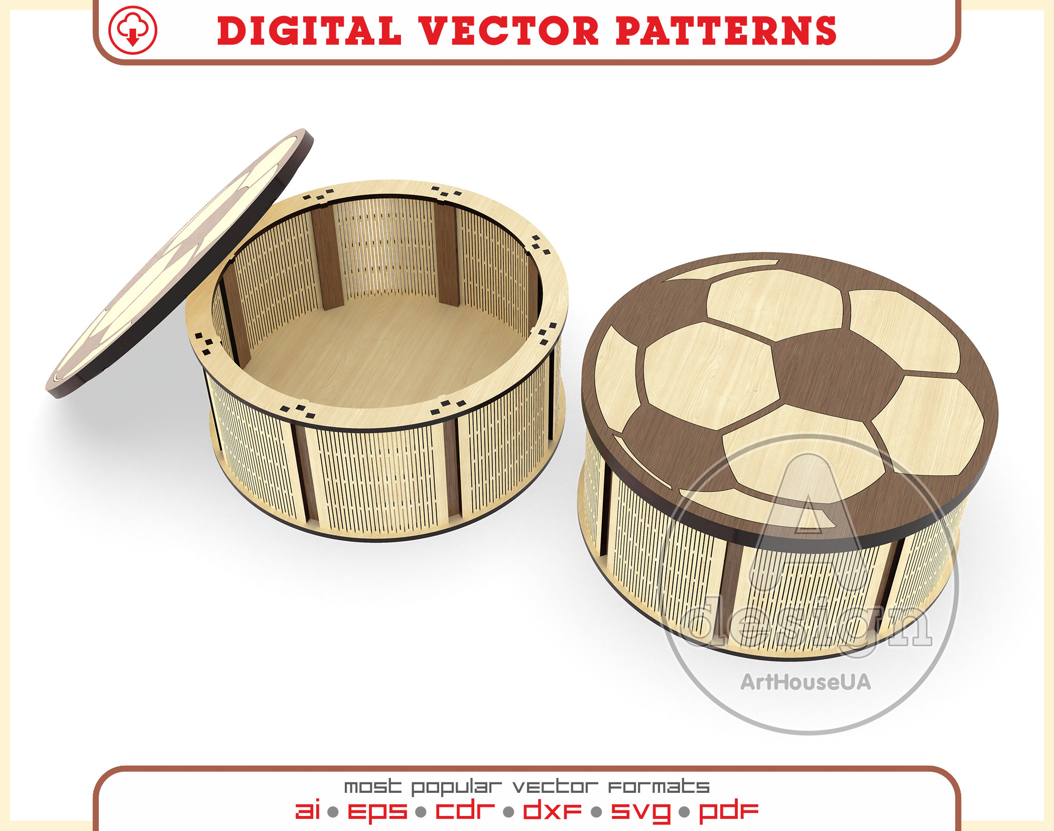 Soccer ball gift box laser cut vector file, Football Glowforge SVG, Football lover gift box, Football ball candy box, Wooden Soccer gift box