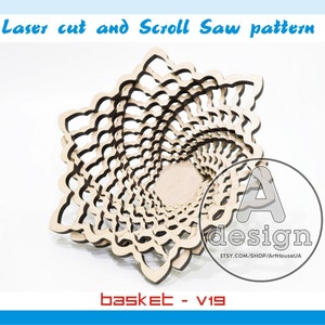 Peut inclure: Modèle de découpe au laser et à la scie à chantourner pour un panier en bois. Le panier est composé de 12 pièces et est conçu pour être assemblé. Le modèle est disponible aux formats AI, EPS, CDR, DFX, SVG et PDF.
