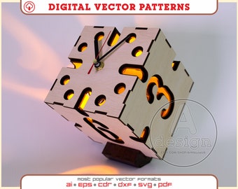 Wooden Table Clock Laser Cut File LED Clock, Desk Clock SVG Design