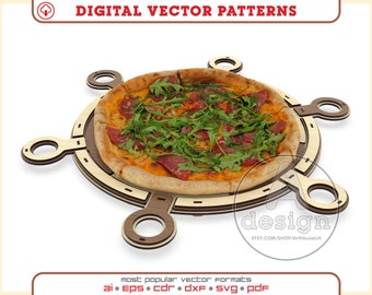 Pizza serving tray SVG laser cut file wooden pizza board slice holder kitchen decor