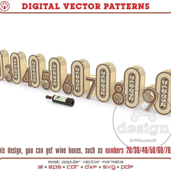 20th 30th 40th 50th 60th 70th 80th 90th anniversary bundle decoration gift wine boxes vector file for laser cutter, Wine bottle holder Ver.5