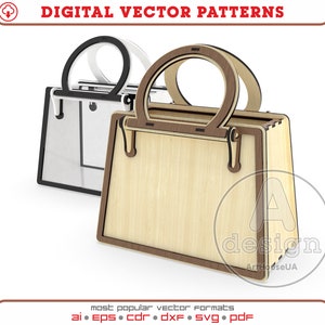 Women Acrylic and Wood Purse vector file for laser cut, Evening wooden Clutch bag, Handbag plywood files for Glowforge users SVG, Ver.80