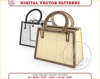 Women Acrylic and Wood Purse vector file for laser cut, Evening wooden Clutch bag, Handbag plywood files for Glowforge users SVG, Ver.80