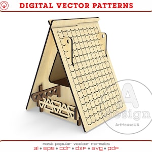 Birdhouse laser cutting vector file and ready SVG Glowforge, Dewdrop bird nest box vector, Birdhouse laser cut pattern Dxf, Pdf, Cnc - Ver.9