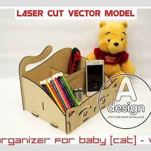 Wooden desk organizer, Docking station, Wooden organizer for baby, Laser cut vector model, Cnc cut file, organizer vector plan, WDCat-1