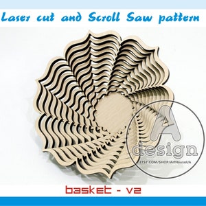 Bowl laser cut vector file DXF, Basket vector, Dish for fruit vector, Plate for sweets or cookies Glowforge SVG, Bowl Scroll Saw pattern PDF