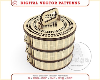 Vettore pronto per scatola circolare in legno per Glowforge SVG, file laser per scatola regalo, vettore per scatola portagioielli, scatola portaoggetti, organizzatore per le tue cose