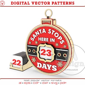 Santa Stops Here in Days Christmas sign SVG vector bestand voor laser cutter en Glowforge gebruiker, Santa Please Stop Here Wall decor, Santa decor