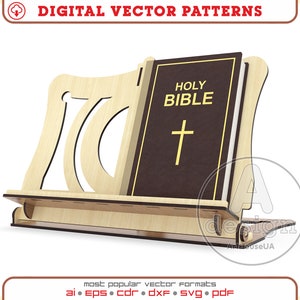 Boekstandaard vector, BS-V1, Telefoonstandaard, Tabletstandaard, Boekenplank lasergesneden, Boekstandaard Glowforge-bestanden, Boekstandaard Laserbestanden Dxf, Svg, Cnc