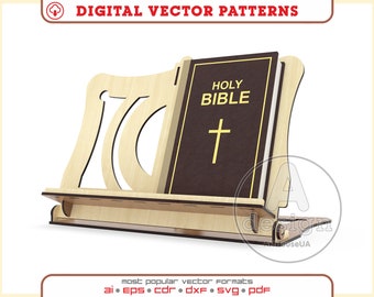 Book Stand SVG Laser Cut File, Wooden Reading Holder Adjustable Desk Organizer Rack