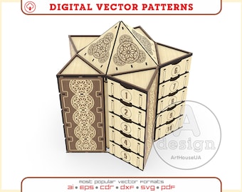 Advent calendar laser cut vector file, Christmas Advent Calendar, Christmas Advent Calendar 24 drawers, Christmas decoration, Ver.35